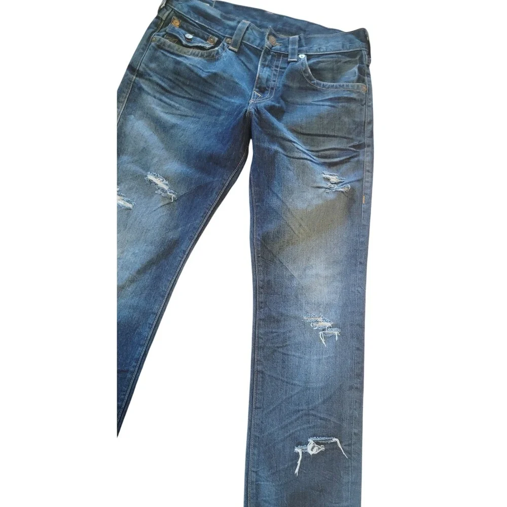 True Religion Geno Men's 32 Relaxed Slim Distressed Denim‎ Jeans USA Made